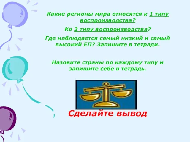 Какие регионы мира относятся к 1 типу воспроизводства? Ко 2 типу воспроизводства?