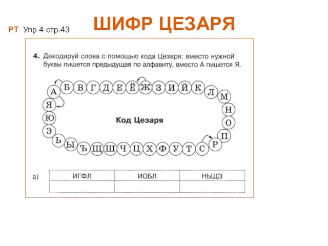 ШИФР ЦЕЗАРЯ РТ Упр 4 стр.43