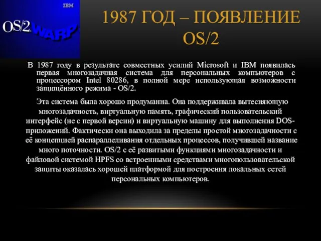 1987 год – появление OS/2 В 1987 году в результате совместных усилий