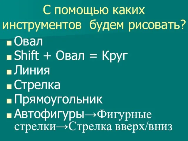 С помощью каких инструментов будем рисовать? Овал Shift + Овал = Круг