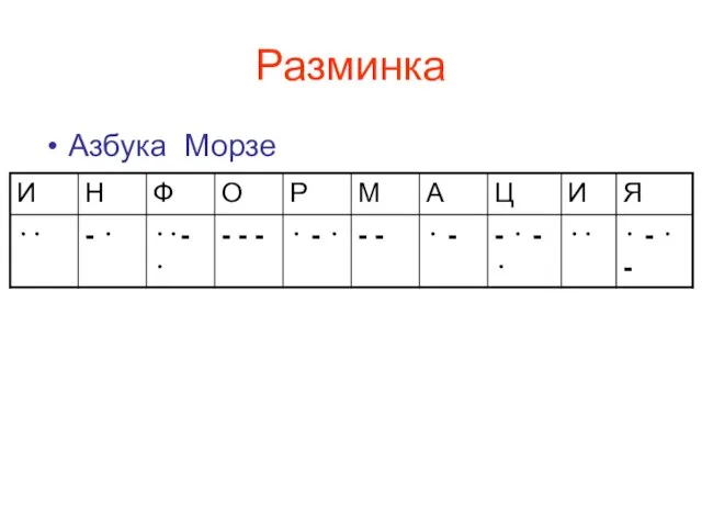 Разминка Азбука Морзе