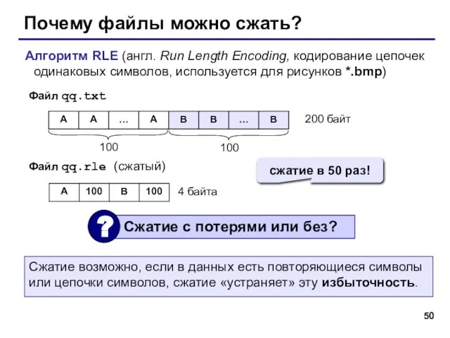 Почему файлы можно сжать? Алгоритм RLE (англ. Run Length Encoding, кодирование цепочек