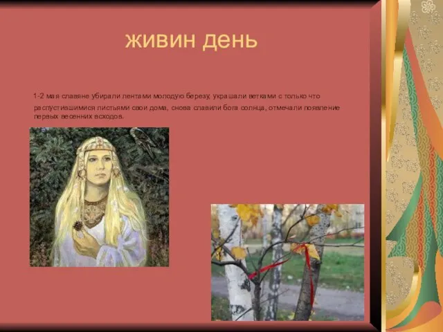 живин день 1-2 мая славяне убирали лентами молодую березу, украшали ветками с