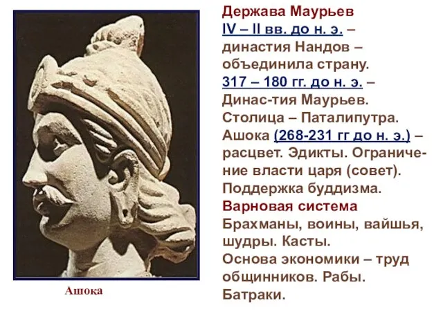Ашока Держава Маурьев IV – II вв. до н. э. – династия