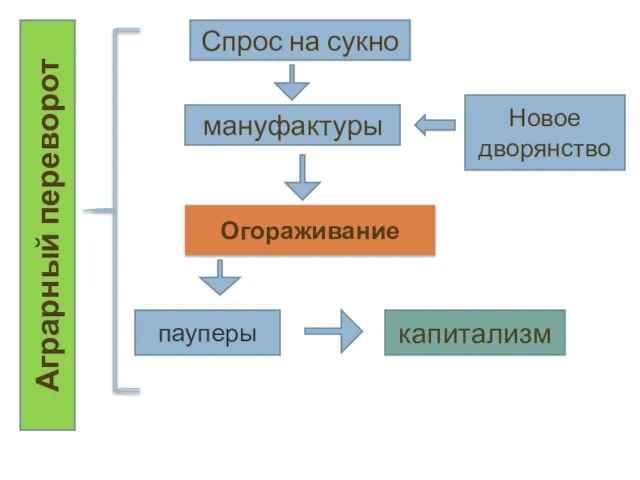 Спрос на сукно мануфактуры Новое дворянство Аграрный переворот Огораживание капитализм пауперы