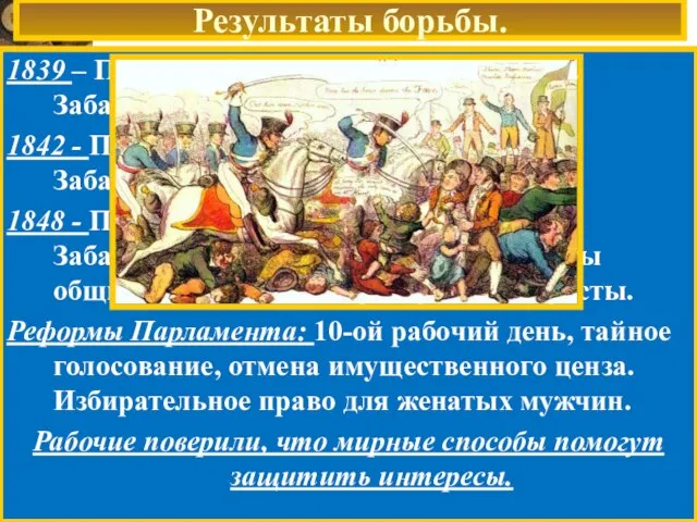 Результаты борьбы. 1839 – Парламент отверг Первую петицию. Забастовки. Аресты участников. 1842