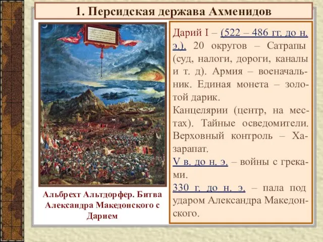 1. Персидская держава Ахменидов Дарий I – (522 – 486 гг. до