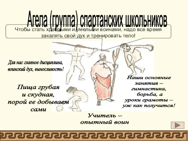 Учитель – опытный воин Наши основные занятия – гимнастика, борьба, а уроки