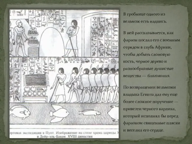 В гробнице одного из вельмож есть надпись. В ней рассказывается, как фараон