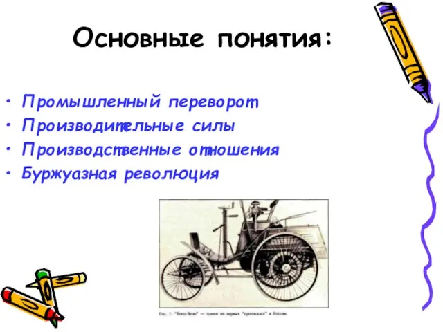 Основные понятия: Промышленный переворот Производительные силы Производственные отношения Буржуазная революция