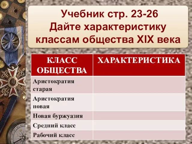 Учебник стр. 23-26 Дайте характеристику классам общества XIX века © Казаков А.В.