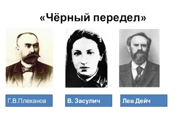 «Чёрный передел» Г.В.Плеханов В. Засулич Лев Дейч