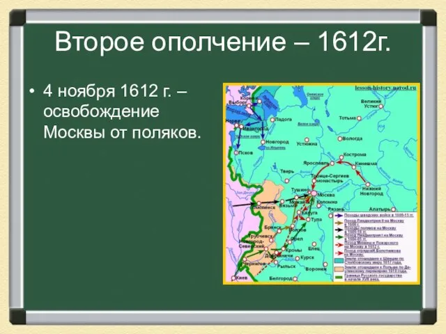 Второе ополчение – 1612г. 4 ноября 1612 г. – освобождение Москвы от поляков.