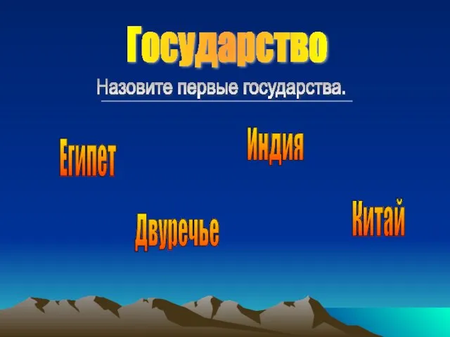 Государство Назовите первые государства. Египет Двуречье Индия Китай