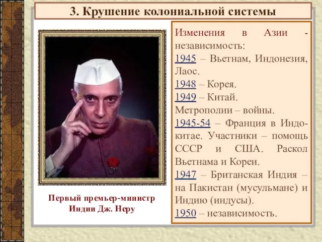 3. Крушение колониальной системы Изменения в Азии - независимость: 1945 – Вьетнам,