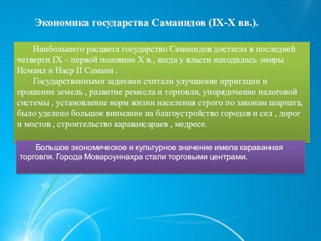 Экономика государства Саманидов (IX-X вв.). Наибольшего расцвета государство Саманидов достигла в последней