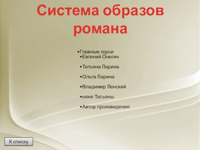 Система образов романа К списку