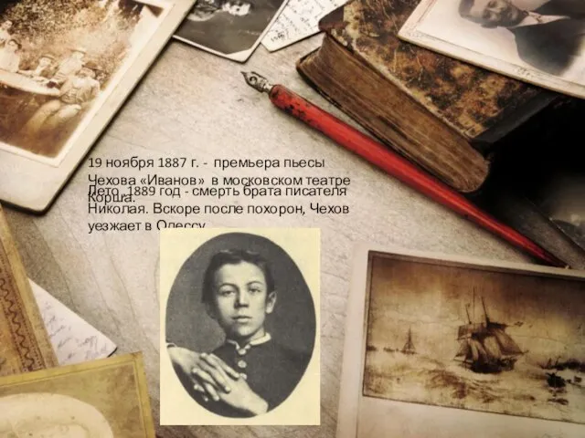 19 ноября 1887 г. - премьера пьесы Чехова «Иванов» в московском театре