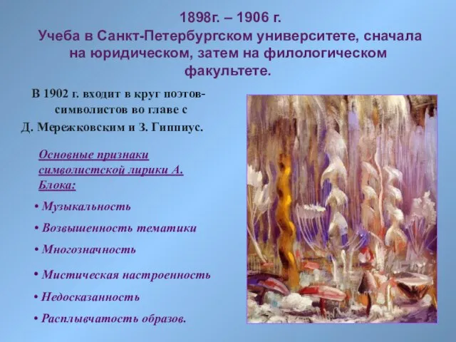 1898г. – 1906 г. Учеба в Санкт-Петербургском университете, сначала на юридическом, затем