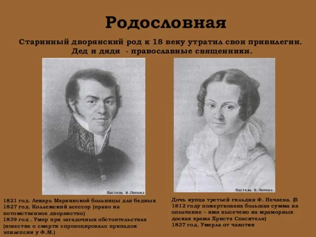 Родословная Старинный дворянский род к 18 веку утратил свои привилегии. Дед и