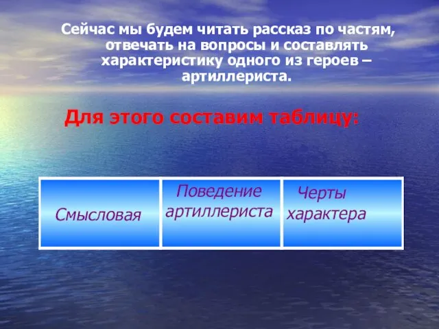 Сейчас мы будем читать рассказ по частям, отвечать на вопросы и составлять