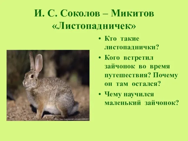 И. С. Соколов – Микитов «Листопадничек» Кто такие листопаднички? Кого встретил зайчонок