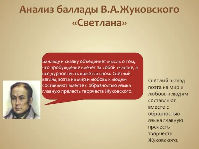 Анализ баллады В.А.Жуковского «Светлана» Светлый взгляд поэта на мир и любовь к