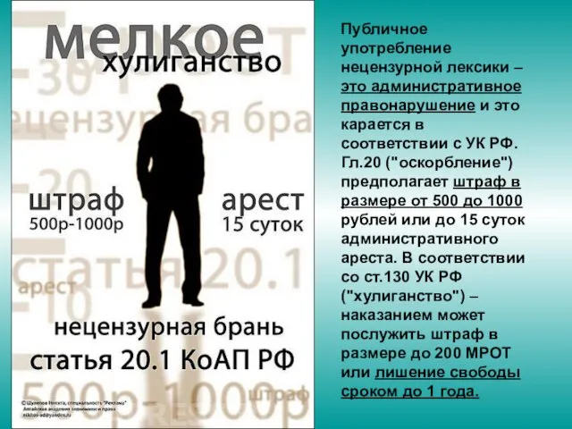 Публичное употребление нецензурной лексики – это административное правонарушение и это карается в