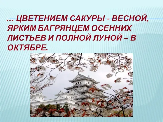 … цветением сакуры - весной, ярким багрянцем осенних листьев и полной луной – в октябре.