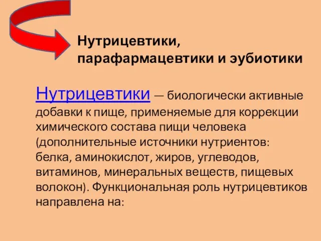 Нутрицевтики, парафармацевтики и эубиотики Нутрицевтики — биологически активные добавки к пище, применяемые