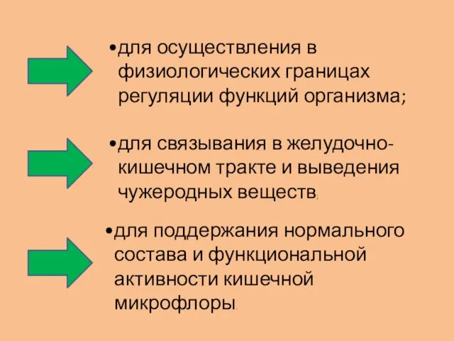 для осуществления в физиологических границах регуляции функций организма; для связывания в желудочно-кишечном