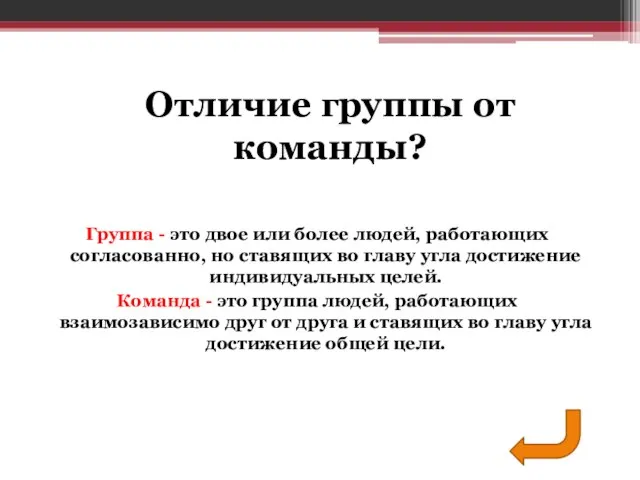 Группа - это двое или более людей, работающих согласованно, но ставящих во