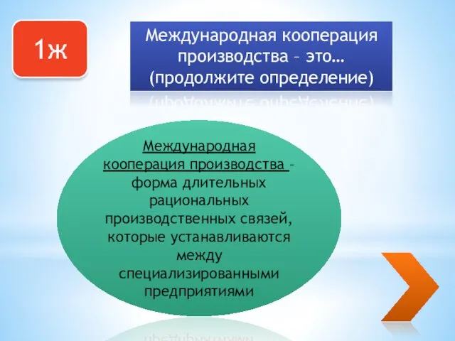 1ж Международная кооперация производства – это… (продолжите определение) Международная кооперация производства –