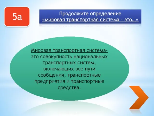 5а Продолжите определение «мировая транспортная система – это…» Мировая транспортная система- это