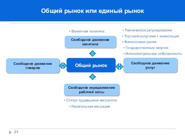 Свободное передвижение рабочей силы Свободное движение услуг Интеллектуальная собственность Валютная политика Финансовые