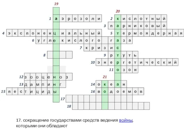 17. сокращение государствами средств ведения войны, которыми они обладают