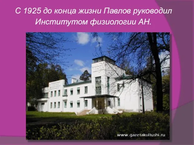 С 1925 до конца жизни Павлов руководил Институтом физиологии АН.