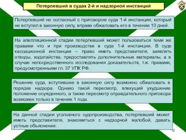 Потерпевший в судах 2-й и надзорной инстанций Потерпевший не согласный с приговором