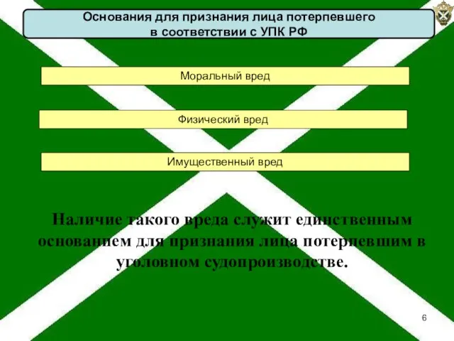 Основания для признания лица потерпевшего в соответствии с УПК РФ Моральный вред