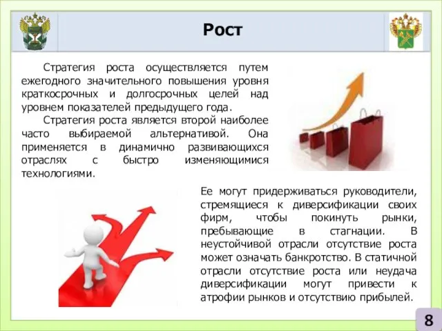 Рост 8 Стратегия роста осуществляется путем ежегодного значительного повышения уровня краткосрочных и