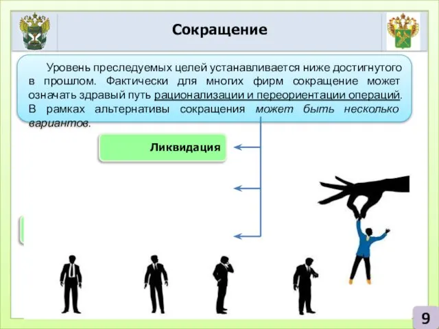 Сокращение 9 Уровень преследуемых целей устанавливается ниже достигнутого в прошлом. Фактически для