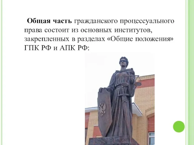 Общая часть гражданского процессуального права состоит из основных институтов, закрепленных в разделах