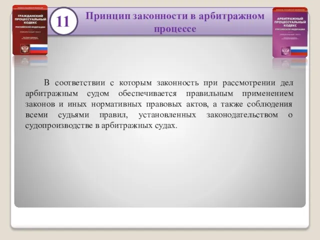 Принцип законности в арбитражном процессе В соответствии с которым законность при рассмотрении