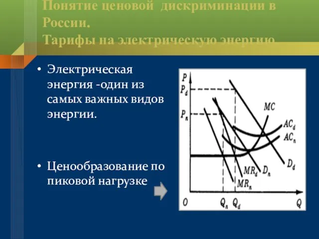 Понятие ценовой дискриминации в России. Тарифы на электрическую энергию. Электрическая энергия -один