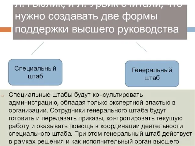 Л. Гьюлик, и Л. Урвик считали, что нужно создавать две формы поддержки