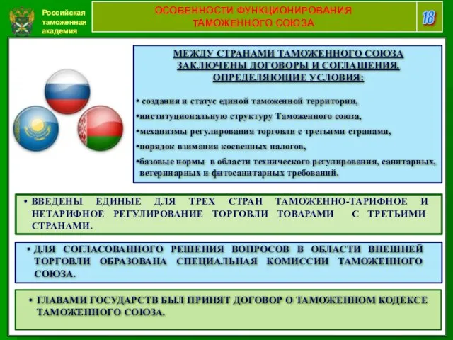 Российская таможенная академия 18 ОСОБЕННОСТИ ФУНКЦИОНИРОВАНИЯ ТАМОЖЕННОГО СОЮЗА МЕЖДУ СТРАНАМИ ТАМОЖЕННОГО СОЮЗА