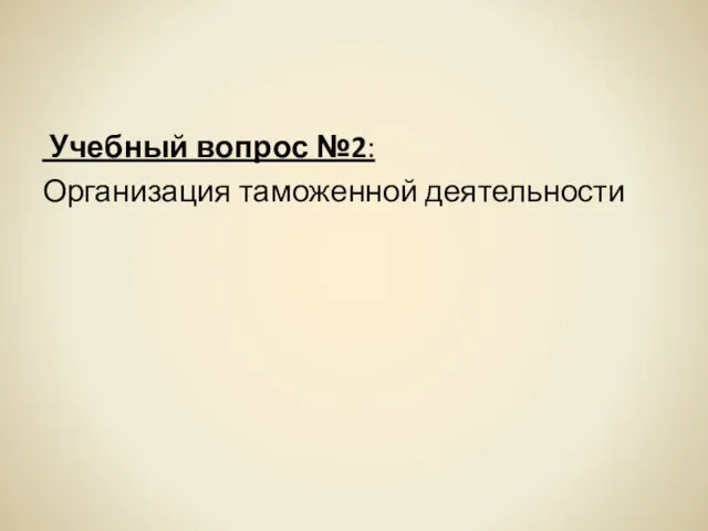 Учебный вопрос №2: Организация таможенной деятельности