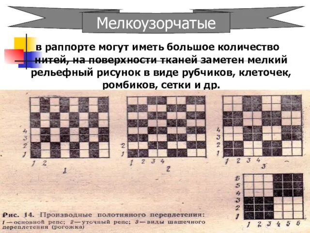 в раппорте могут иметь большое количество нитей, на поверхности тканей заметен мелкий