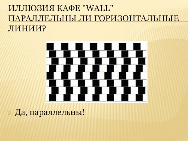 Иллюзия кафе "Wall" Параллельны ли горизонтальные линии? Да, параллельны!