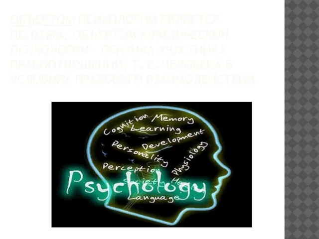 Объектом психологии является психика, объектом юридической психологии – психика участника правоотношений, т.